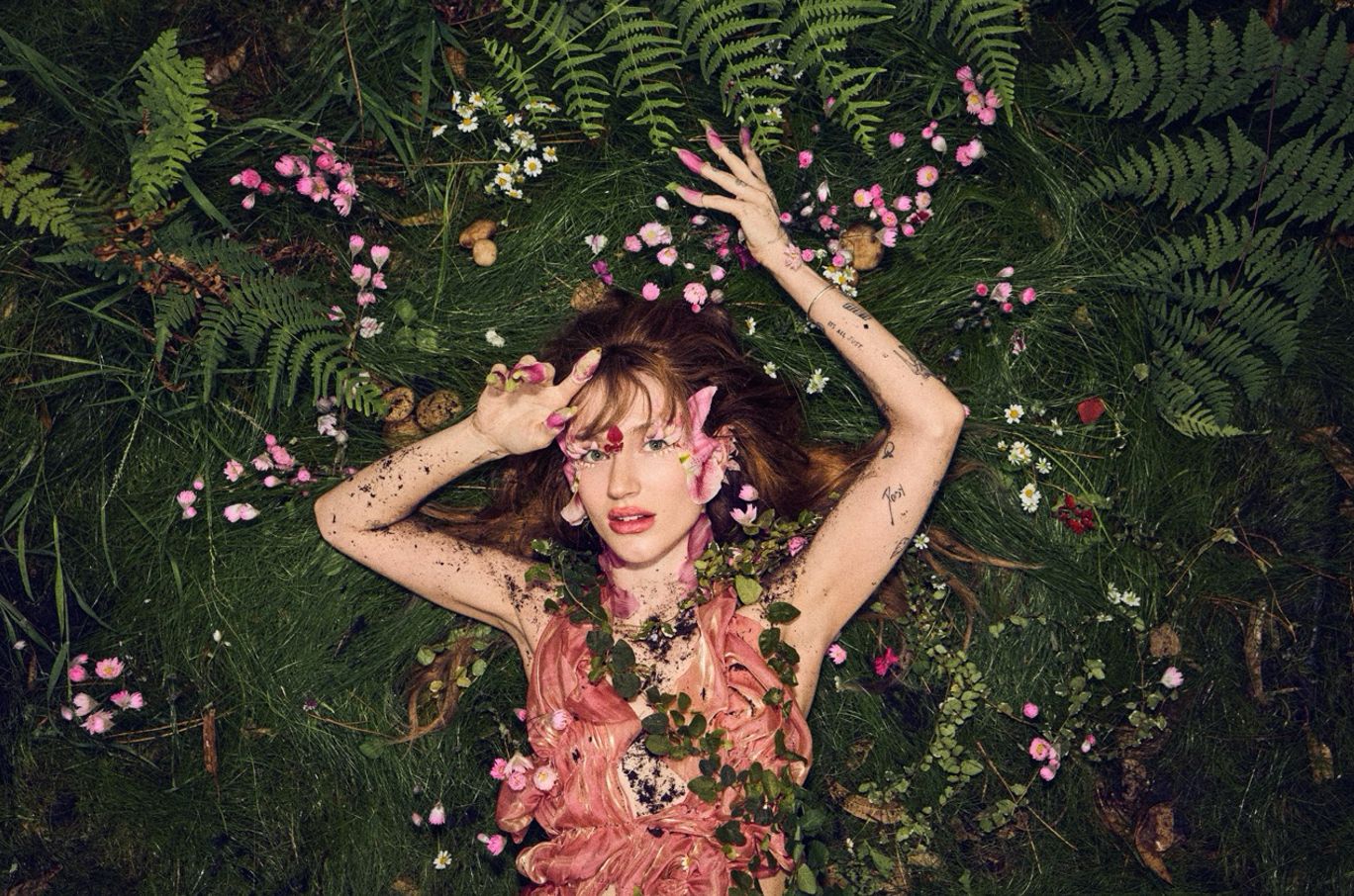 Peach PRC photographed among ferns and flowers for Porcelain